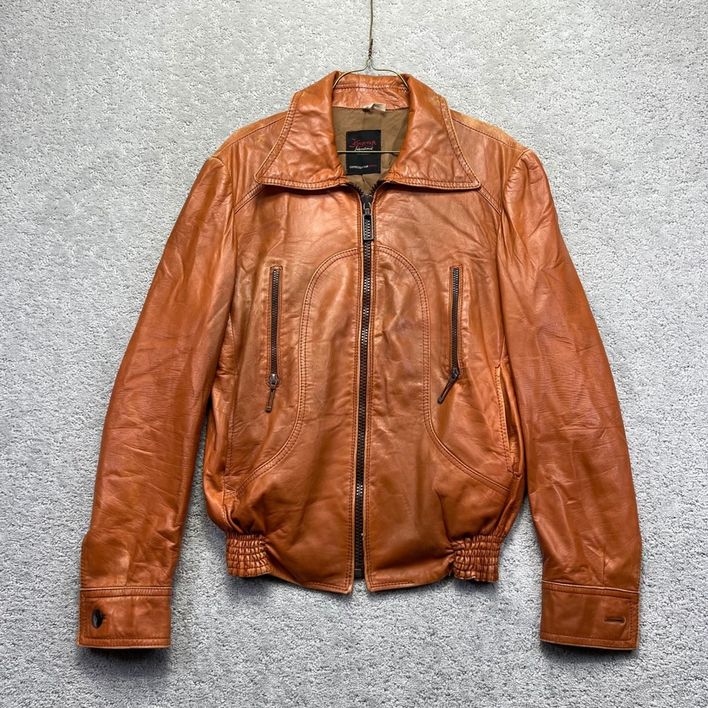 VINTAGE Kingcraft Leather Jacket Size 40 Brown Orange Bomber Distressed Ripley